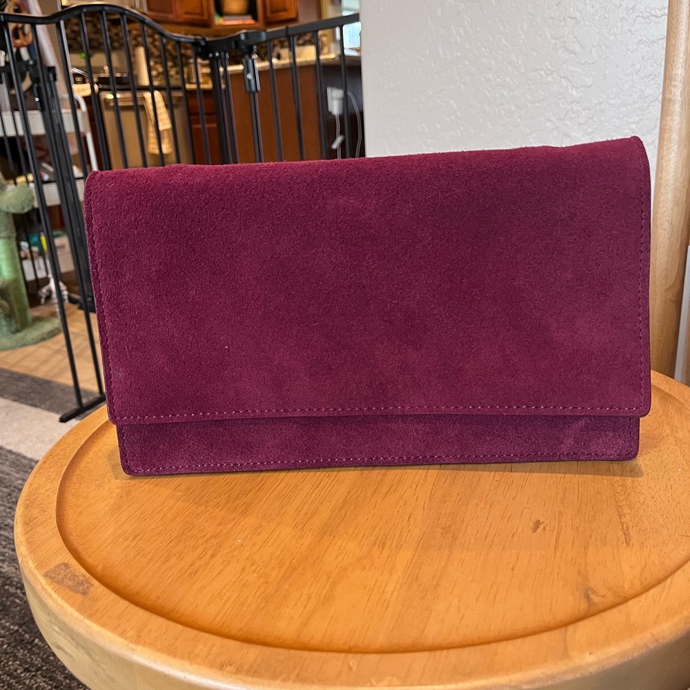 Ann Taylor burgundy suede clutch
